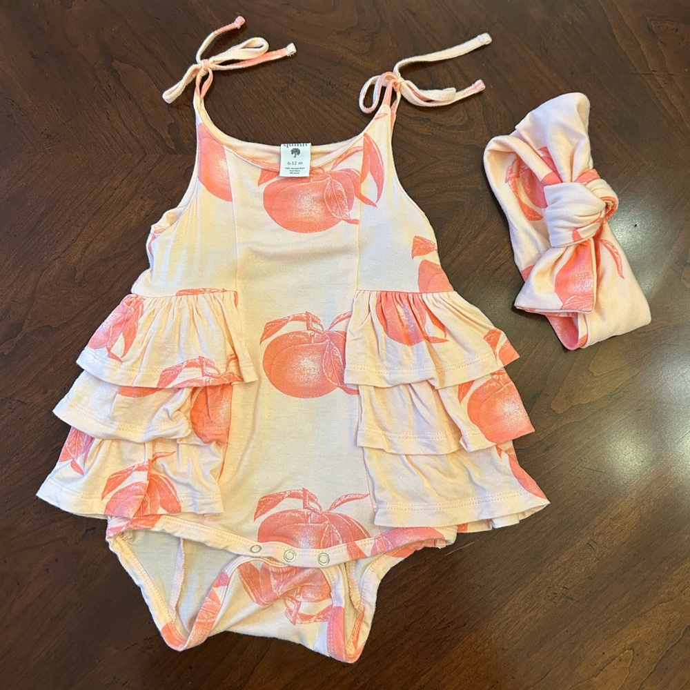 Kate Quinn Pink Peaches Bamboo Ruffle Ballerina matching Bow Headband Valentines